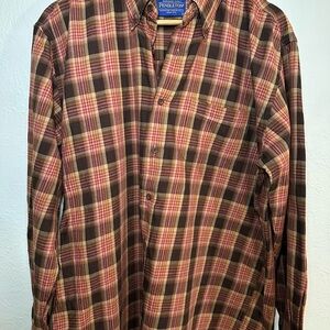Pendleton Men's Casual Plaid Shirt - Brown and Red